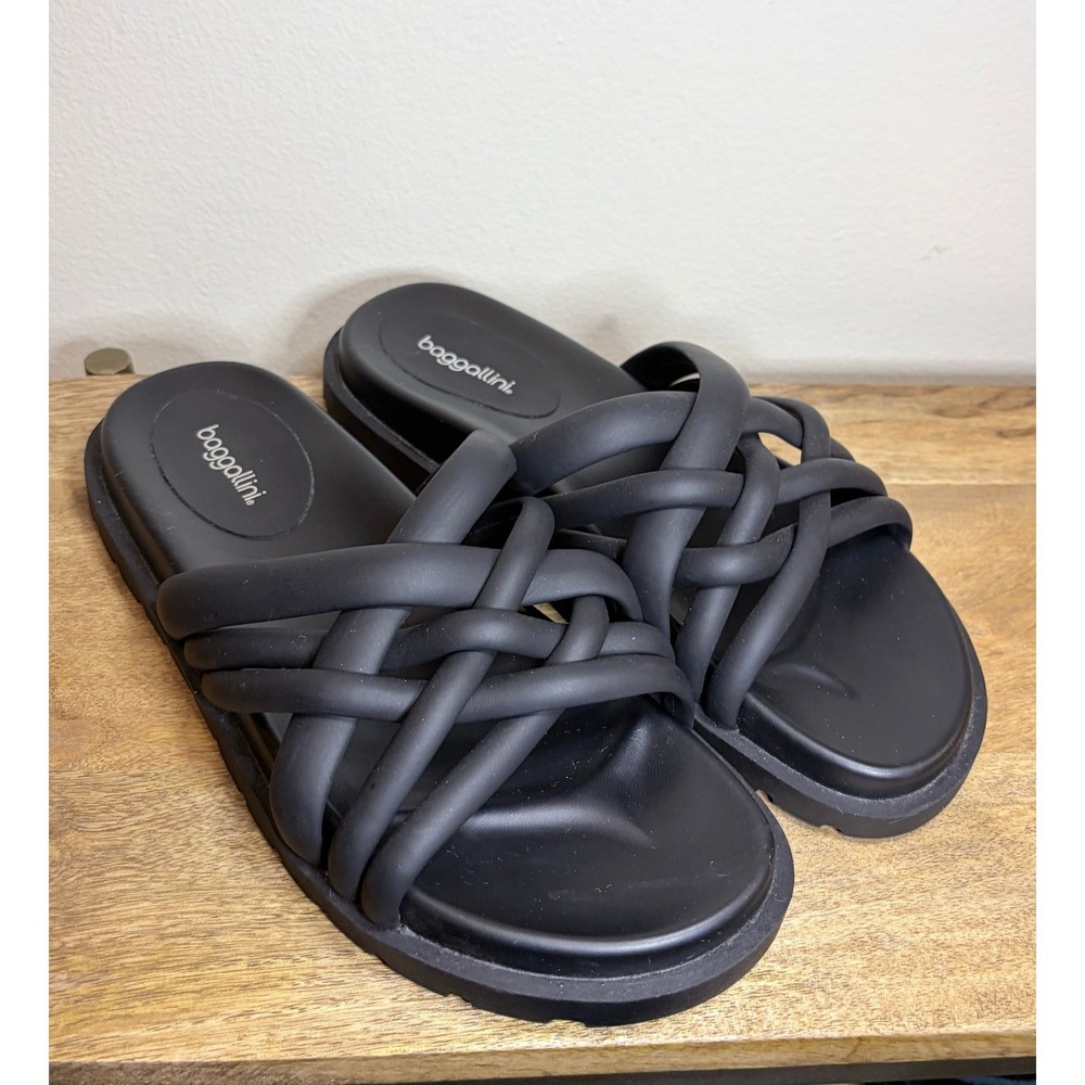 Baggallini Black Wanderlust Woven Slide Sandals Comfort Platform Size 10